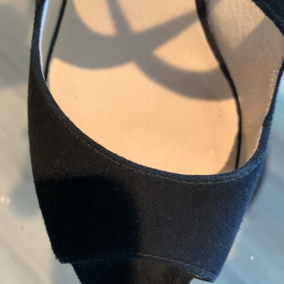 MICHAELMicheal Kors Black Leather/Suede High Heel Buckle/Circular Logo Sz 8.5 - Picture 9 of 16